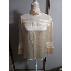 Massimo Dutti 4 Cream Classic Satin Business Occasion Semi Sheer Blouse Top